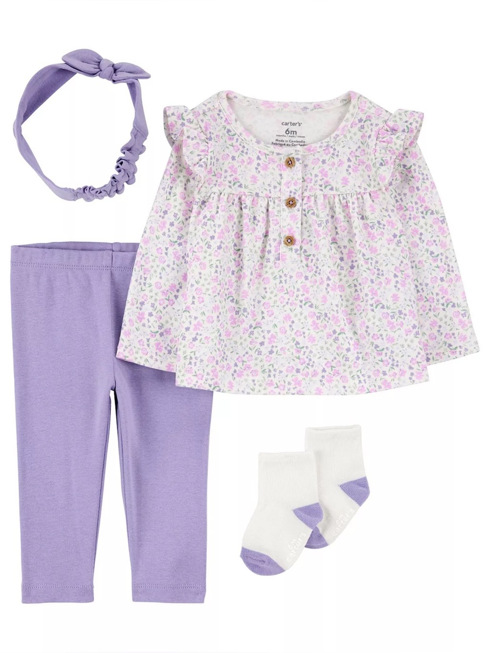 Carter's Floral Top & Lavender Legging Set with Headband